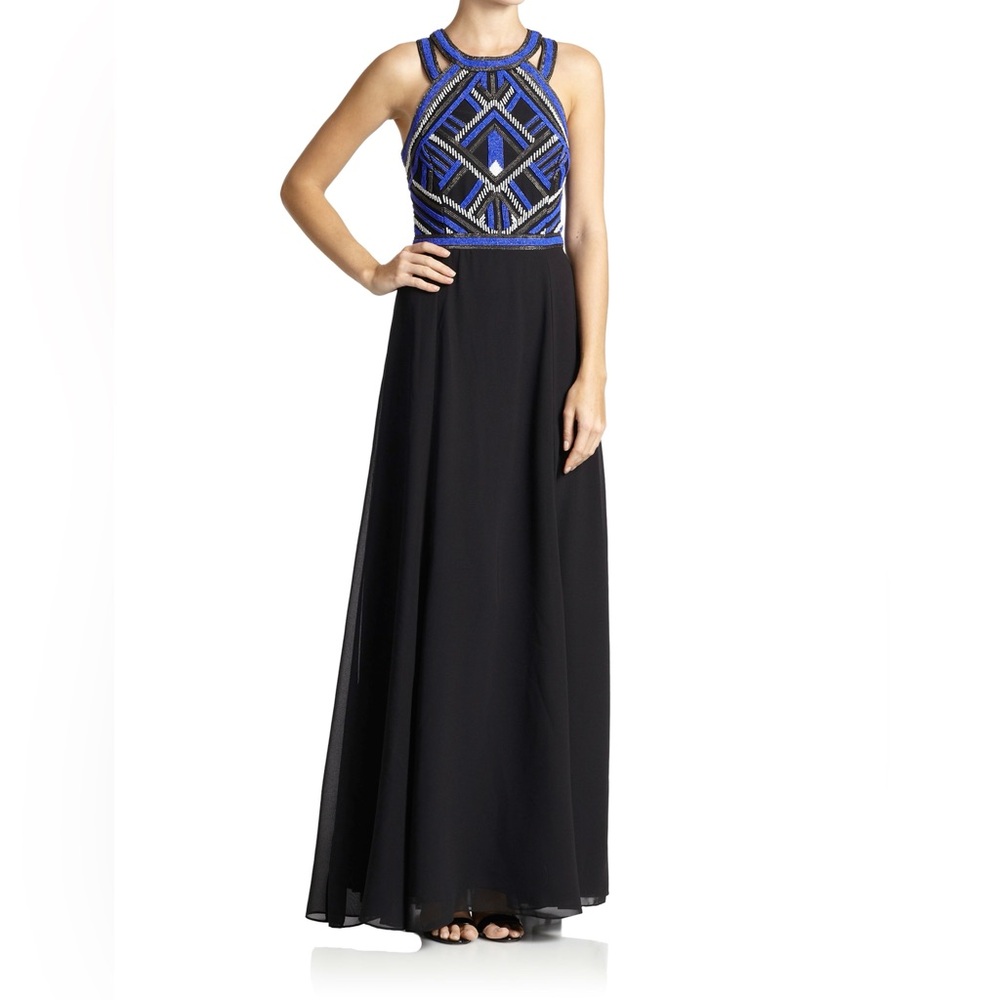 Parker Belize Beaded Sequin Halter Top Halter Gown